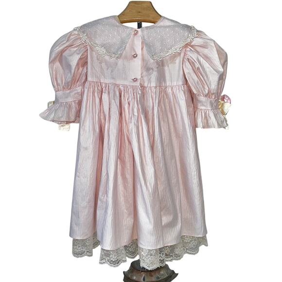 *SOLD SOLD SOLD* Vintage 80s Toddler Dress Pink Satin Lace Girl Party Dress 3T - Picture 10 of 16